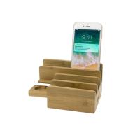 Station de recharge en bambou Dock pour 3/4/5 ports Chargeur USB,Organizateur de station de recharge de bureau pour téléphone portable,Regardeuse intelligente,Tablette