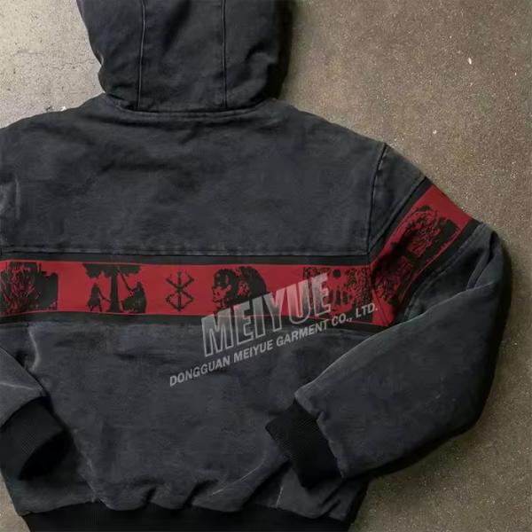 Custom Denim Hoodie Denim Distressed Heavyweight Vintage Acid Washed Hoodie Denim Jeans Zip up Street Wear Hoodie Manufacturer