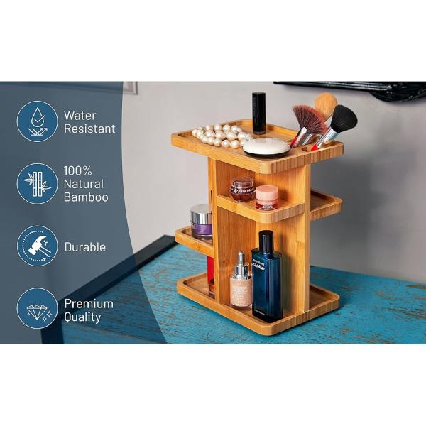 Custom Bamboo 360 Degree Rotating Makeup Organizer for Organizing Beauty Essentials