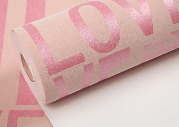 Eco- Friendly Non Woven Wallpaper With English Letters , Pink And White Patterned Wallpaper