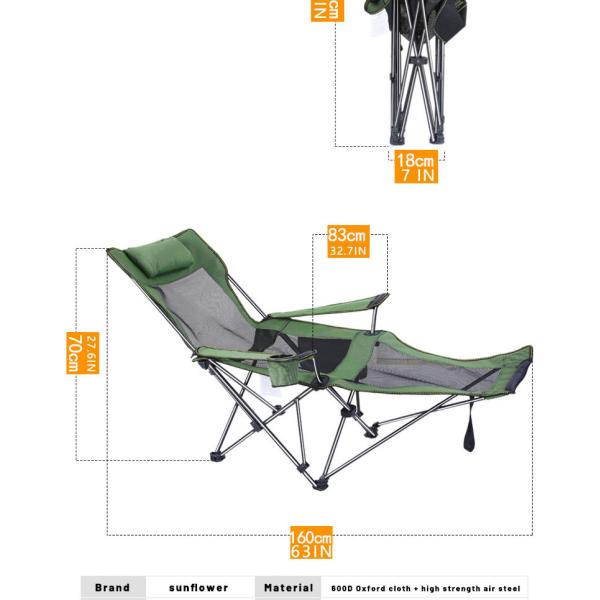 160x83x70cm Foldable Beach Chair 600D Oxford Polyester Beach Outdoor Lounger Chaise