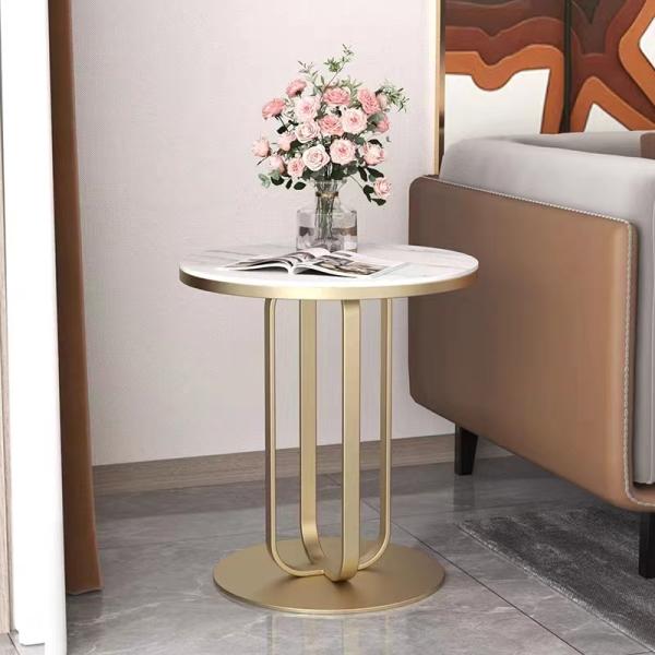 Stainless Steel Bracket Hotel Bedroom Furniture Simple Rock Plate Table Facet Shaped