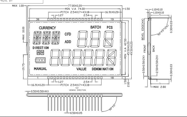 Currency Counter STN Segment LCD Display Blue White Monochrome Module For Money Counting Machine
