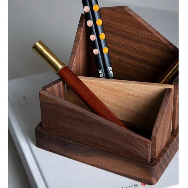 Tools Black Walnut Pen Holder Multifunctional Wood Pencil Stand with Irregular Shape