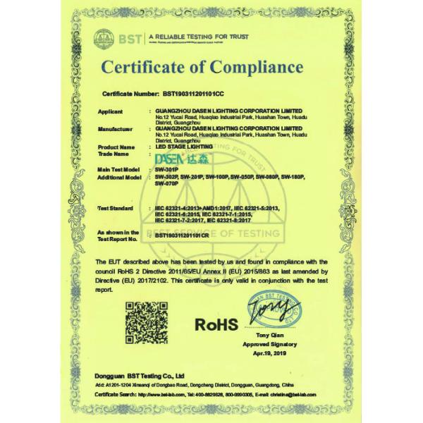 Guangzhou Dasen Lighting Corporation Limited Сертификации