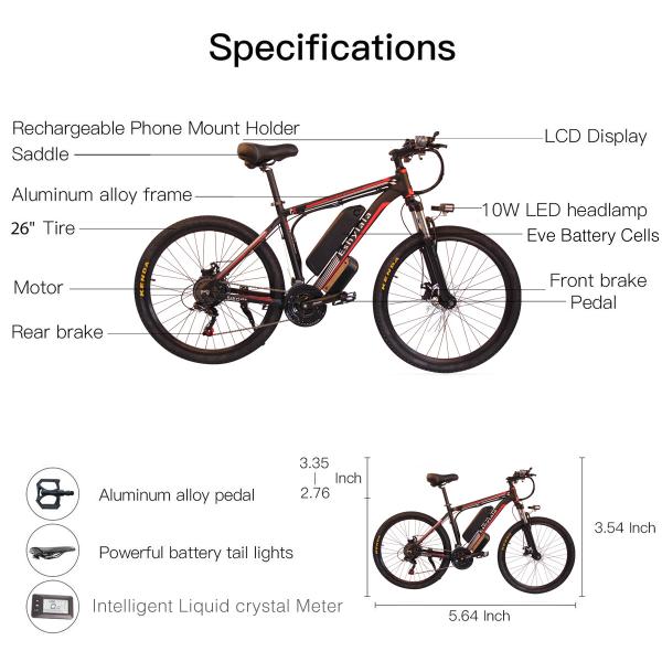 Black 6061 Aluminium Electric Bike , 26 Inch 350w E Bike CE Certification