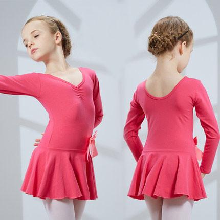 Children's Long sleeve cotton butterfly knot aesthetic style dance costumes  ballet dance leotard dress