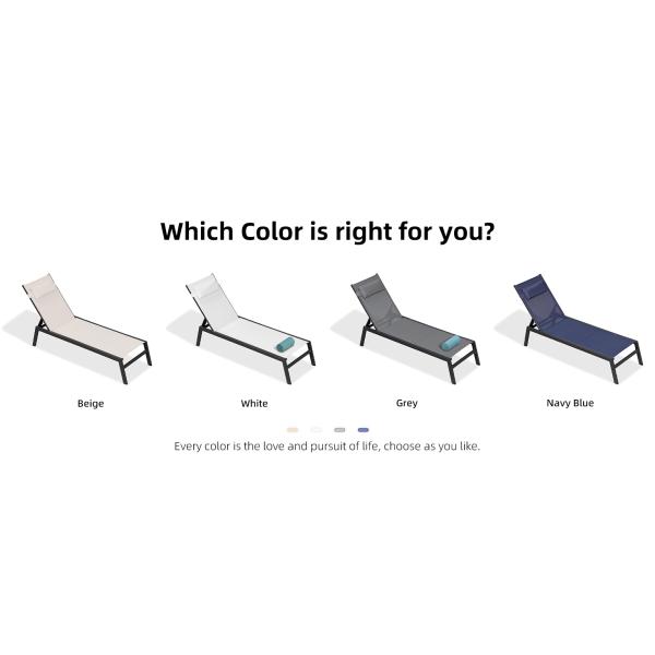 Outdoor Lounge Chair Set Aluminum Patio Chaise Lounger Side Table and Pillow Outside Pool Beach Sunbathing Tann