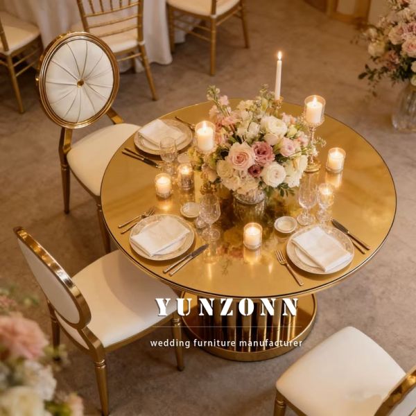 Luxury Modern Round Shaped Glass Top Golden Stainless Steel Dining Tables Luxury
