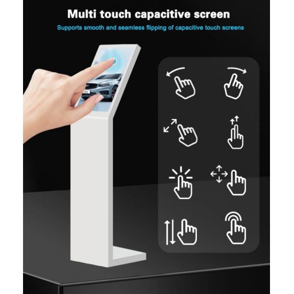 18.5 21.5 Inch Self Service Digital Interactive Information Kiosk L Type Vertical Screen Touch Screen Kiosk White