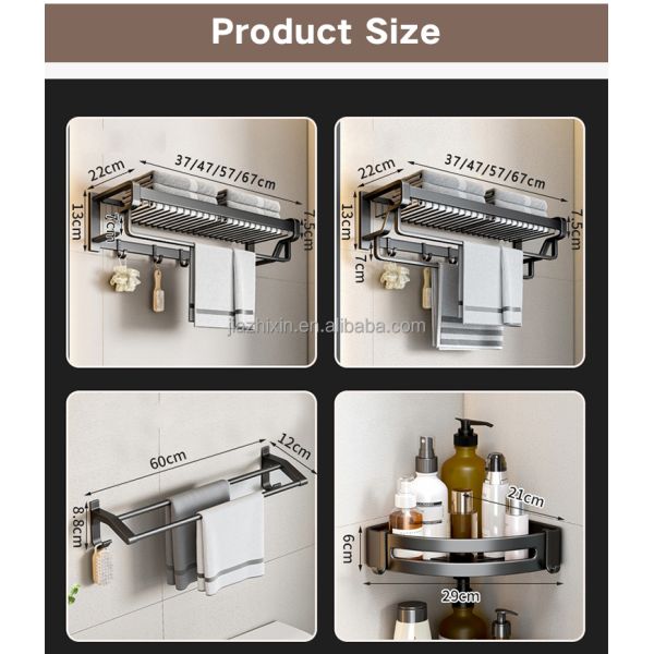 3tier Multi Corner Shower Caddy Metal Wall Mount Hanging Bathroom Shelves Storage Shelf Folding Towel Organizer Drying Rack Set