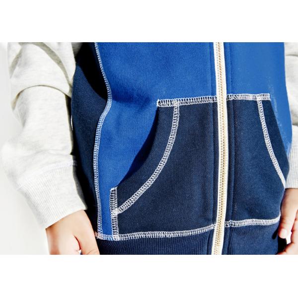 Contrast Color Terry Kids Boys Clothes Full Open Navy Blue Hoodie OEM Service