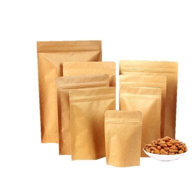 Brown Customized zipper lock Kraft paper bag, Aluminum foil inside kraft bag for coffee packing