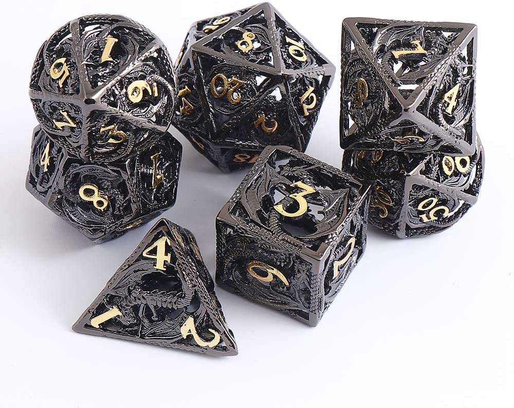 Pure Copper 7-dice Set Metal Hollow Dice with Customized Color for DND and Board Games