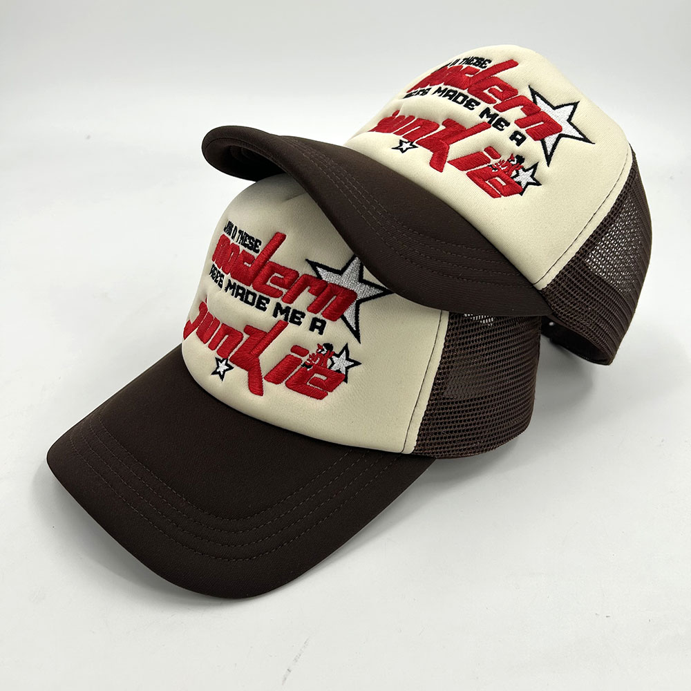 Special Colors Custom Trucker Hat Embroidered Powder Puff Printing Snapback Cap