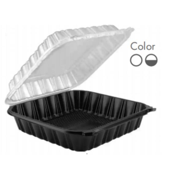 Reusable Plastic Food Packaging Box, PP Hinged Lid Clamshell Container,Microwavable,10.2”x10.2”x3.2”