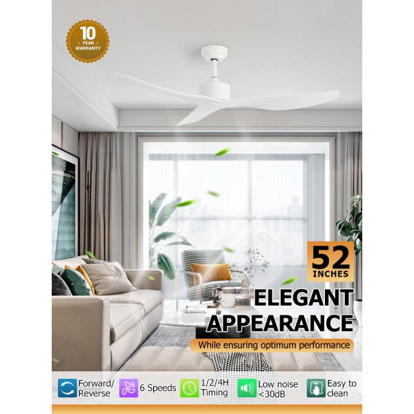 52 polegadas de lâmina branca regulavel velocidade do vento controle remoto ventilador de teto para sala de estar