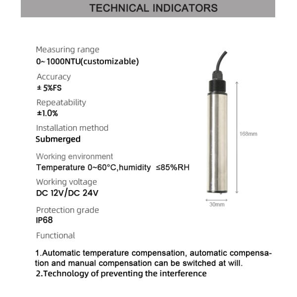 Highly Accurate RS485 4-20mA Nephelometer Water Turbidity Sensor for River in Industry