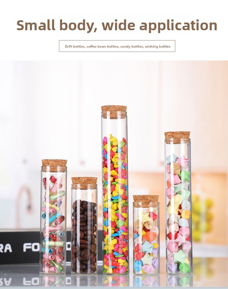 30mm Transparent Flat Mouth for Test Tube Bottle with Rose Flower Dispensing Bamboo Lid Straight Glass Candy Container