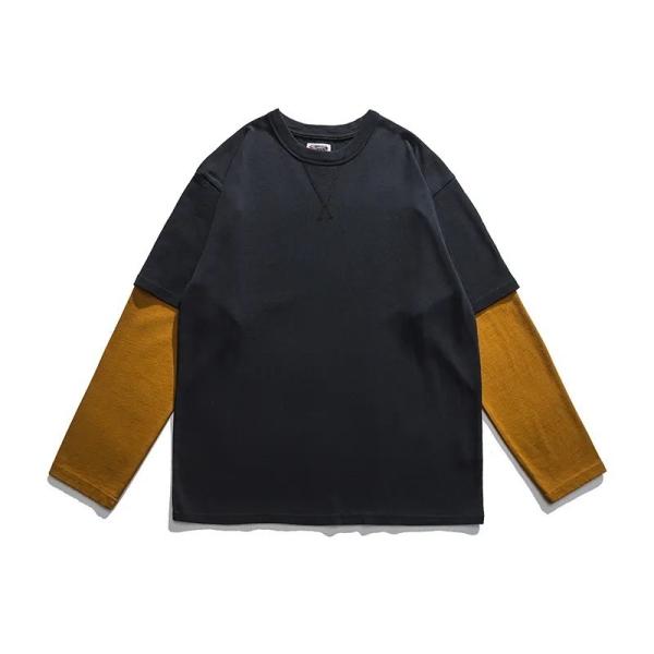                  Unisex Casual Two Long Sleeve T Shirt Men Women Spring Autumn Stitching Color Thick Cotton Tshirt All-Match Tops             