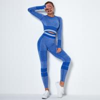 Les vêtements sans couture d'ensemble de yoga ont tricoté les guêtres de séchage rapides rayées de yoga et l'ensemble supérieur