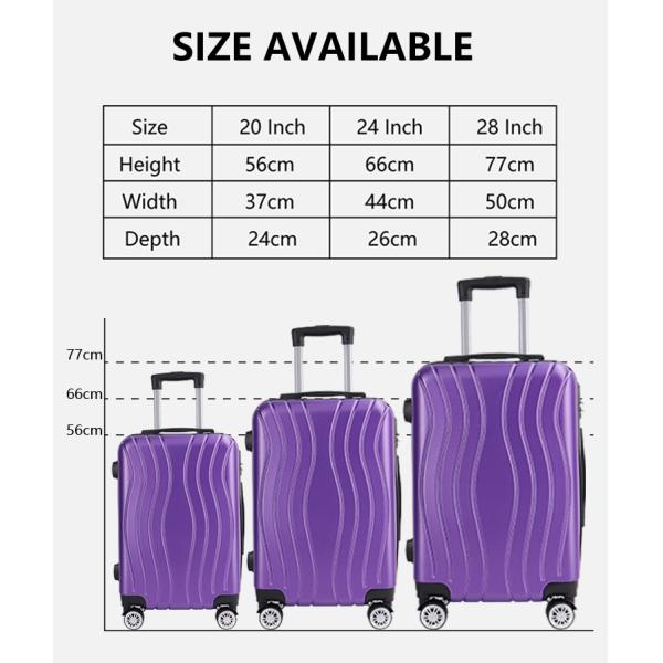 Ensemble de bagages 3 pièces légère durable coque dure Valide ensemble avec verrou normal double roue à rotor