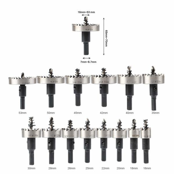 14pcs HSS Hole Saw Kit for Metal Cutting up to 2mm Thick