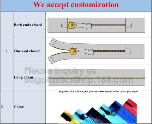 Water-Resistant Zipper, TPU Gastight Waterproof Zippers, Metal, Nylon, Stopper, Puller, Eyelet