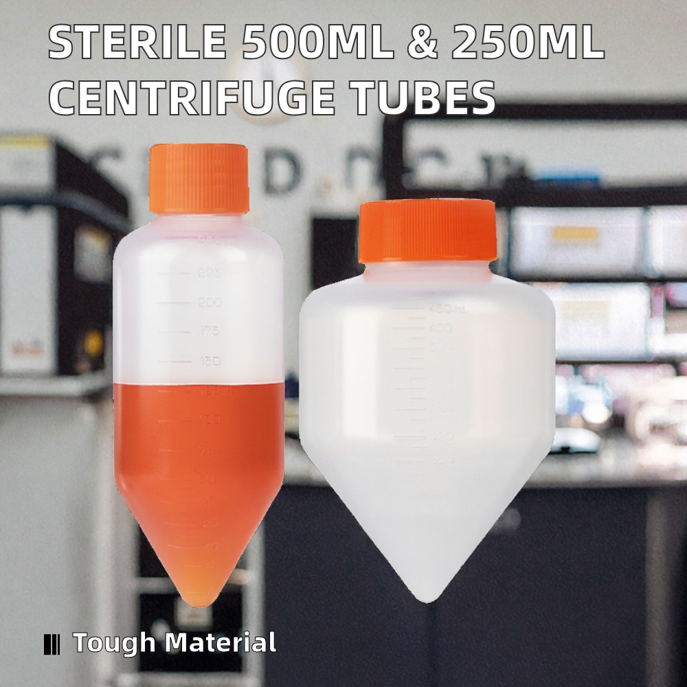 Large Stock Plastic 500ml and 250ml Sterile Centrifuge for Test Tubes PP Conical Bottom Bottle