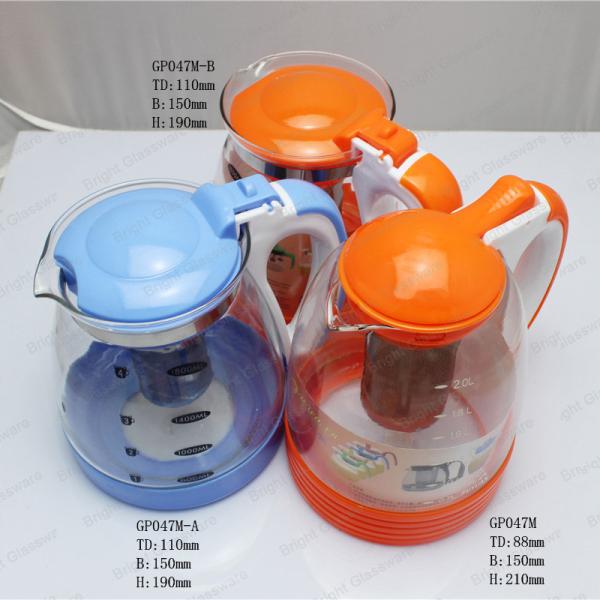 Eco-friendly food grade heat resistant glass teapot with filter, glass water bottle with handle