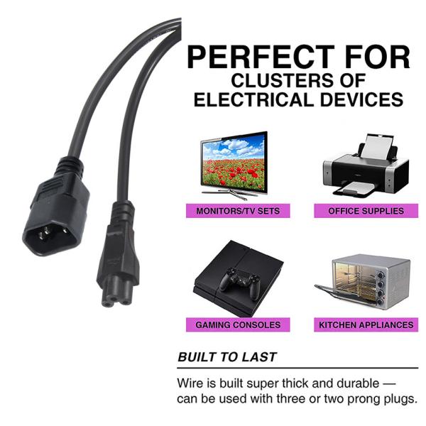 Câble d'alimentation IEC C5 vers C14 1,8 m 16AWG Noir pour ordinateur