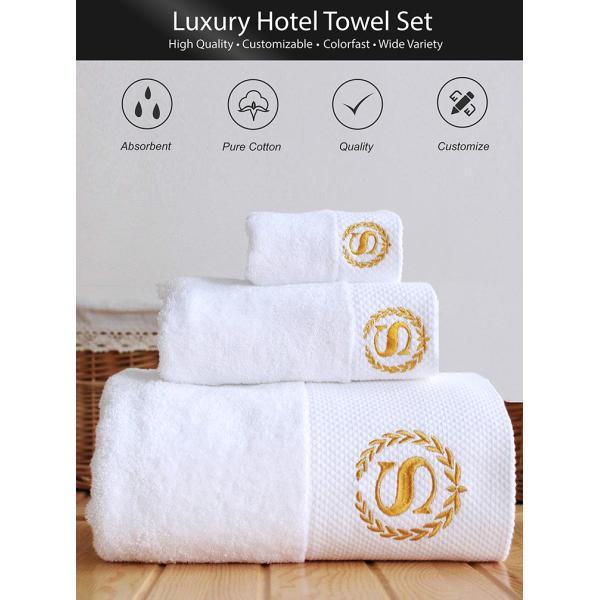 Custom Logo Hotel Towel Set Broad Stripe Coral Velvet 35*75cm 70*140cm Soft Absorbent