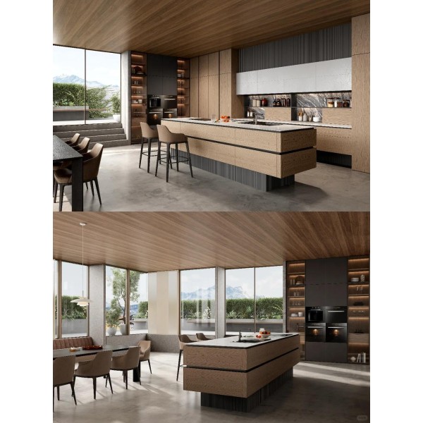 Modern Waterproof Wooden Island Kitchen Cabinet with Glass for Bathroom Laundry Room Apartment Home Use