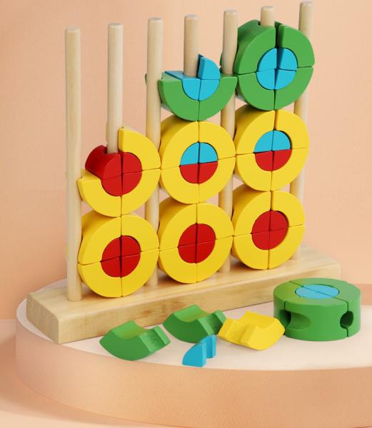 Juguete Interativo Montessori Educativo Preescolar BPA Grátis Rattles Teether 3D Anéis de Bloqueio de Arco-íris de Madeira