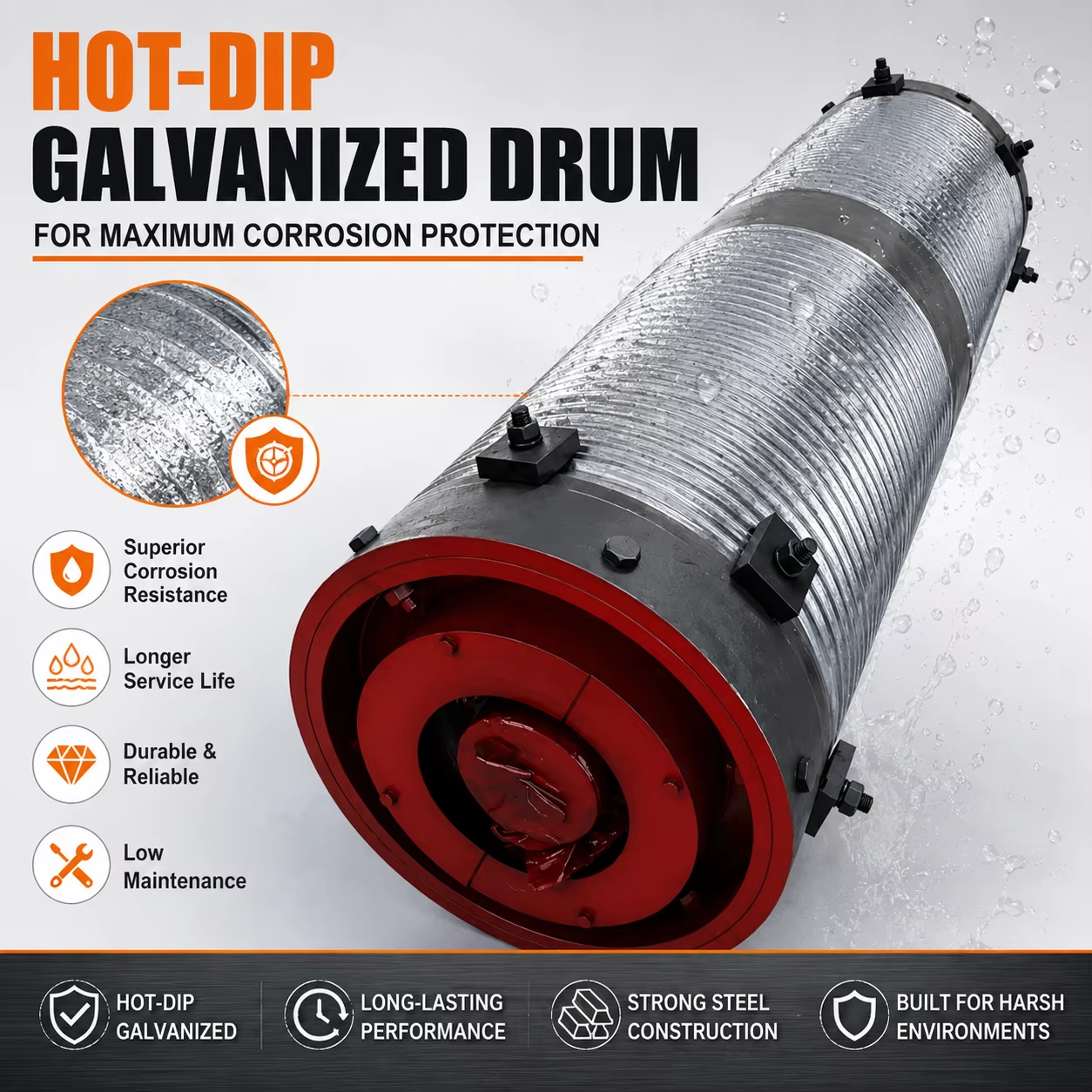 Customized Q345B Steel Hot-dip Galvanized Wire Rope Drum for Crane Hoist Maximum Corrosion Protection