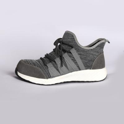 Brand Grey Flyknit Protective Footwear Work Boots Lace Up Closure EVA Outsole Steel Toe Breathable Safety Shoes