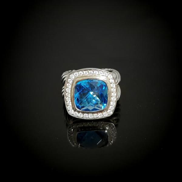 925 Sterling Silver Ring Vintage Inspired Jewelry Simulated Topaz Stone Pave White CZ