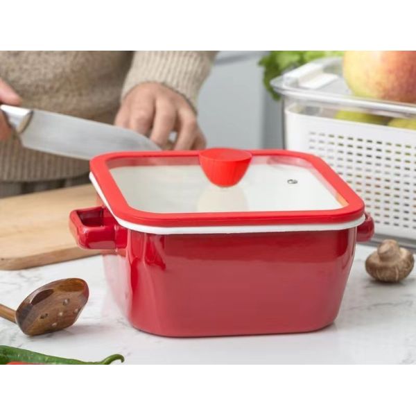 Customized Logo Metal Enamel Casserole Pot Square Shallow Pan Kitchenware Cooking Essential