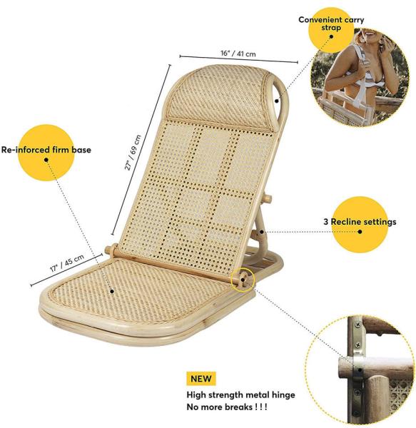 Wholesale Oem Outdoor Picnic Folding Adjustable Camping Lounger Boho Low Rattan Floor Beach Chair Portable