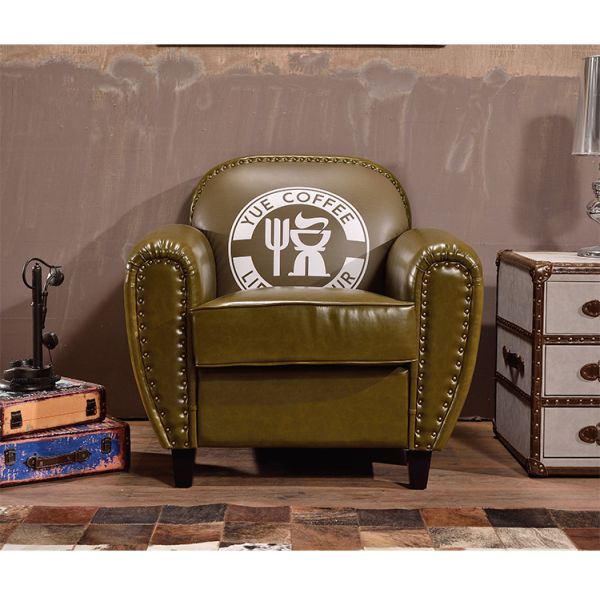 Nidea #8956-1 American Retro Handmade Armchair Sofa with Genuine Leather Seat Antique High Back Design for Living Room Bedroom Hotel Cafe Bar