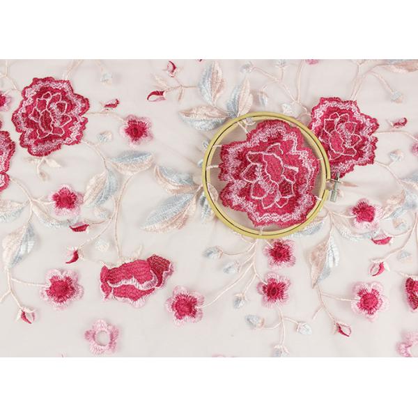 Ткань шнурка Тюль красной розы полиэстера вышитая химикатом для платья свадьбы