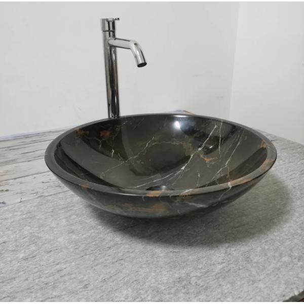 Vasque de salle de bain de luxe en marbre Portoro - Artisanat fait main avec veines dorées pour salles de bain élégantes