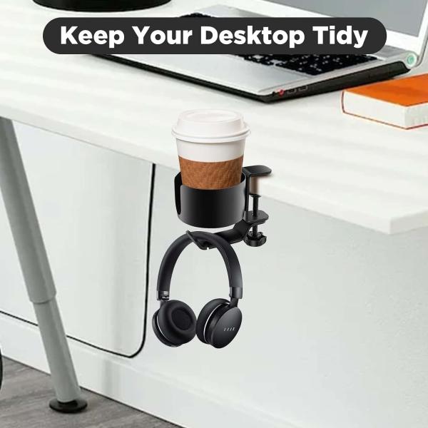 Desk Cup Holder with Headphone Hanger Keep Your Drinks and Headphones in Place