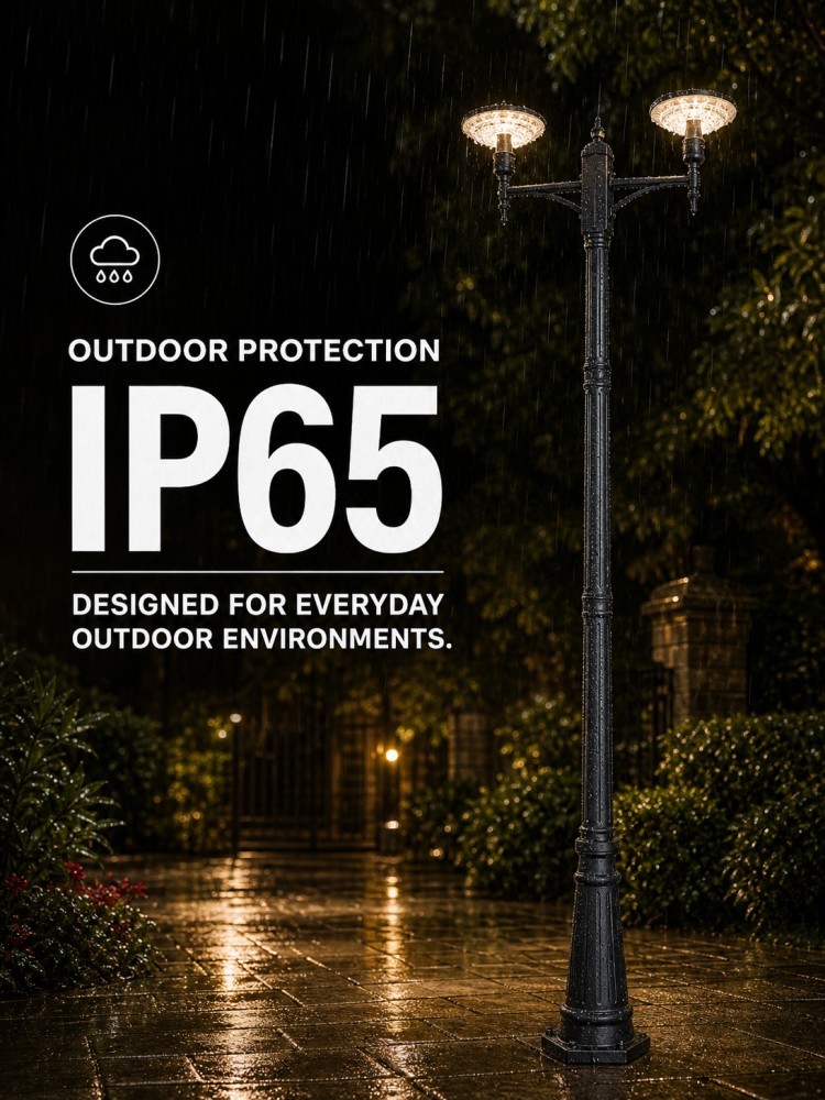 10W Twin Head Solar Garden Lights with Round Disc LEDs for Courtyards Walkways Public Spaces