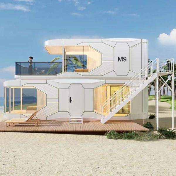 Casa cápsula espacial de 8 toneladas con paneles solares e iluminación LED