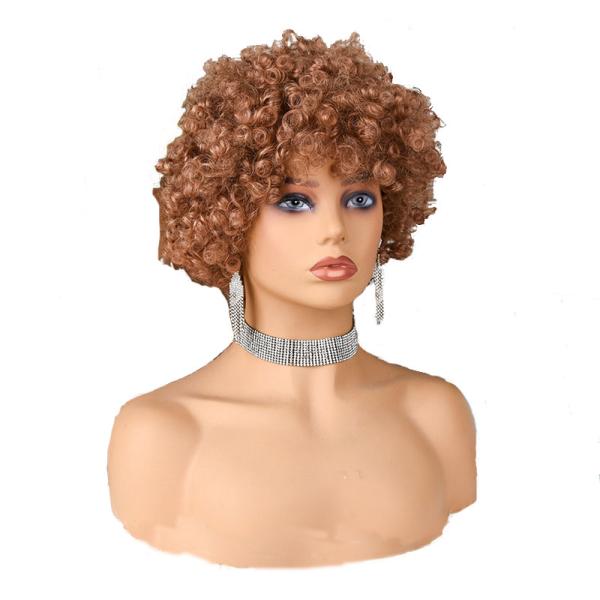 Soft Texture Pixie Cut Wig Natural Remy Human Hair Short Curly Pre Plucked with Bangs