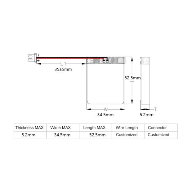 20g 3.7V 1000mAh Rechargeable LiPo Battery Li  Polymer 523450 ROHS