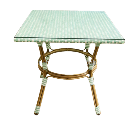 Easy Clean 4 Seater square Aluminum Rattan Dining Table for Hote Restaurant with Glass Top
