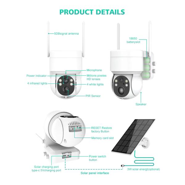 Low-Power Consumption Solar IP Camera 4MP ICsee Outdoor  Security Cameras Wifi Surveillance Night Vision Motion Detect
