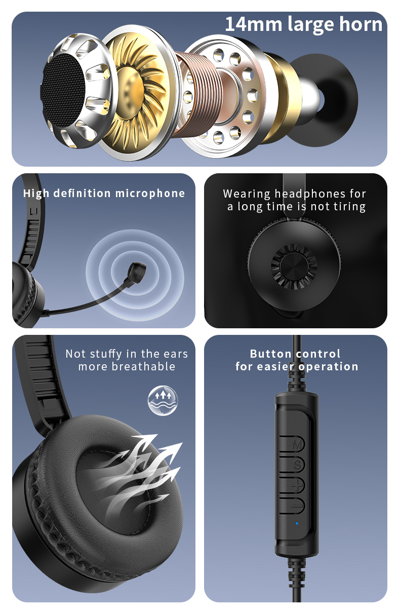 JTY- K3 Head mounted wired headphones with microphone and wired control USB/Type-C/3.5mm multi interface online course learning, customer service, computer headset support OEM/ODM customized products